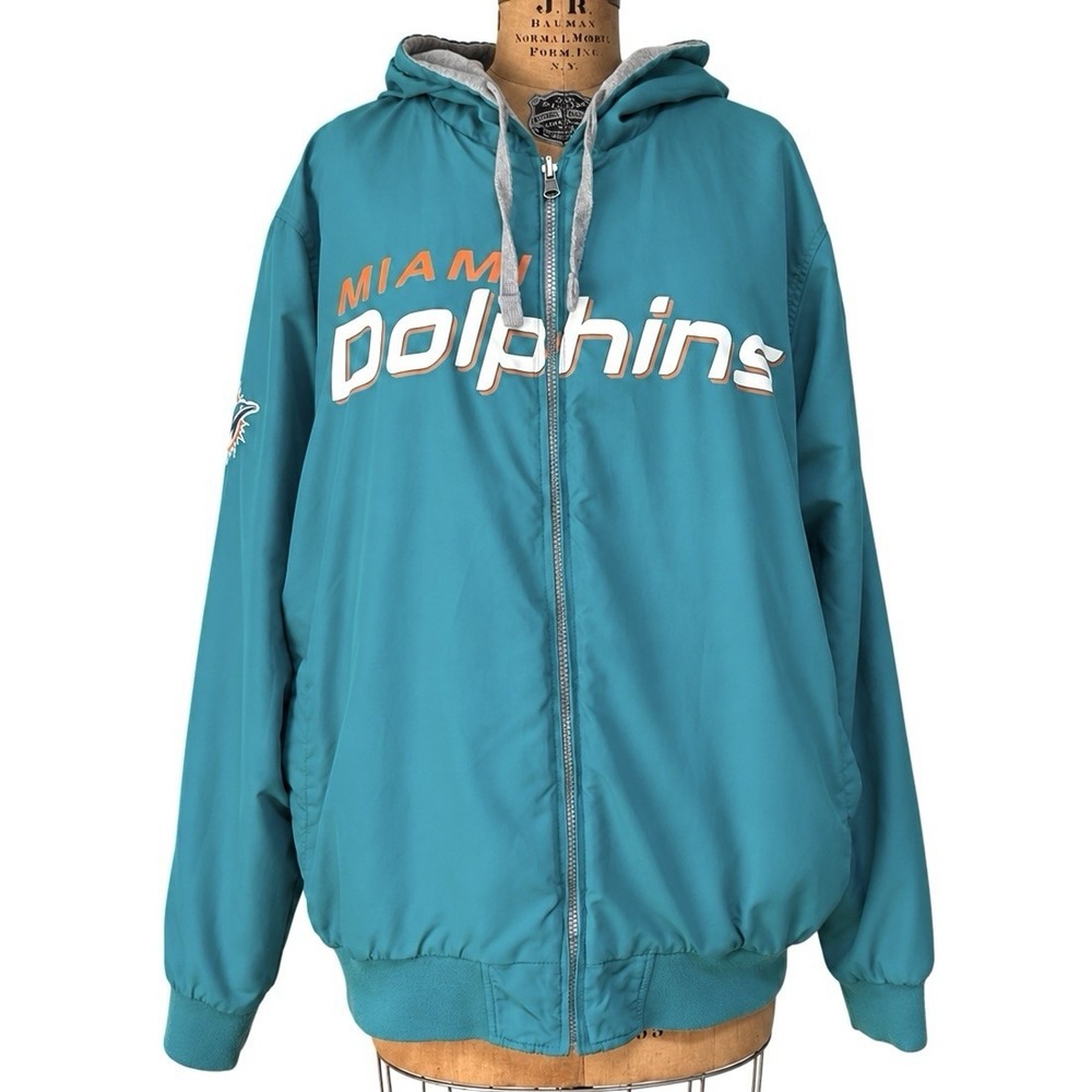 Vintage Miami Dolphins Jacket Reversible Mens Large Teal NFL Full Zip